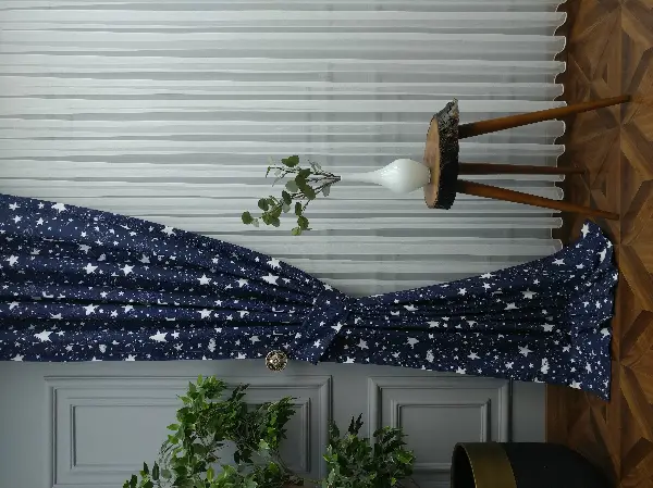 Lacivert Yıldız Desenli Fon Perde Evm639 Kumaşı Kalındır Duck Bezi Değildir- Lacivert-Beyaz