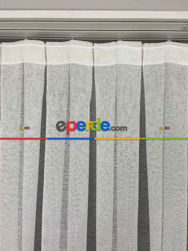 Foldet Keten Tül Perde- Ekru - Kurşunlu Tül