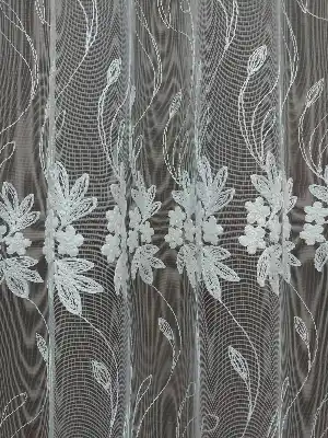 Brode İşlemeli Tül Perde Çiçek Desen 400x185- Ekru