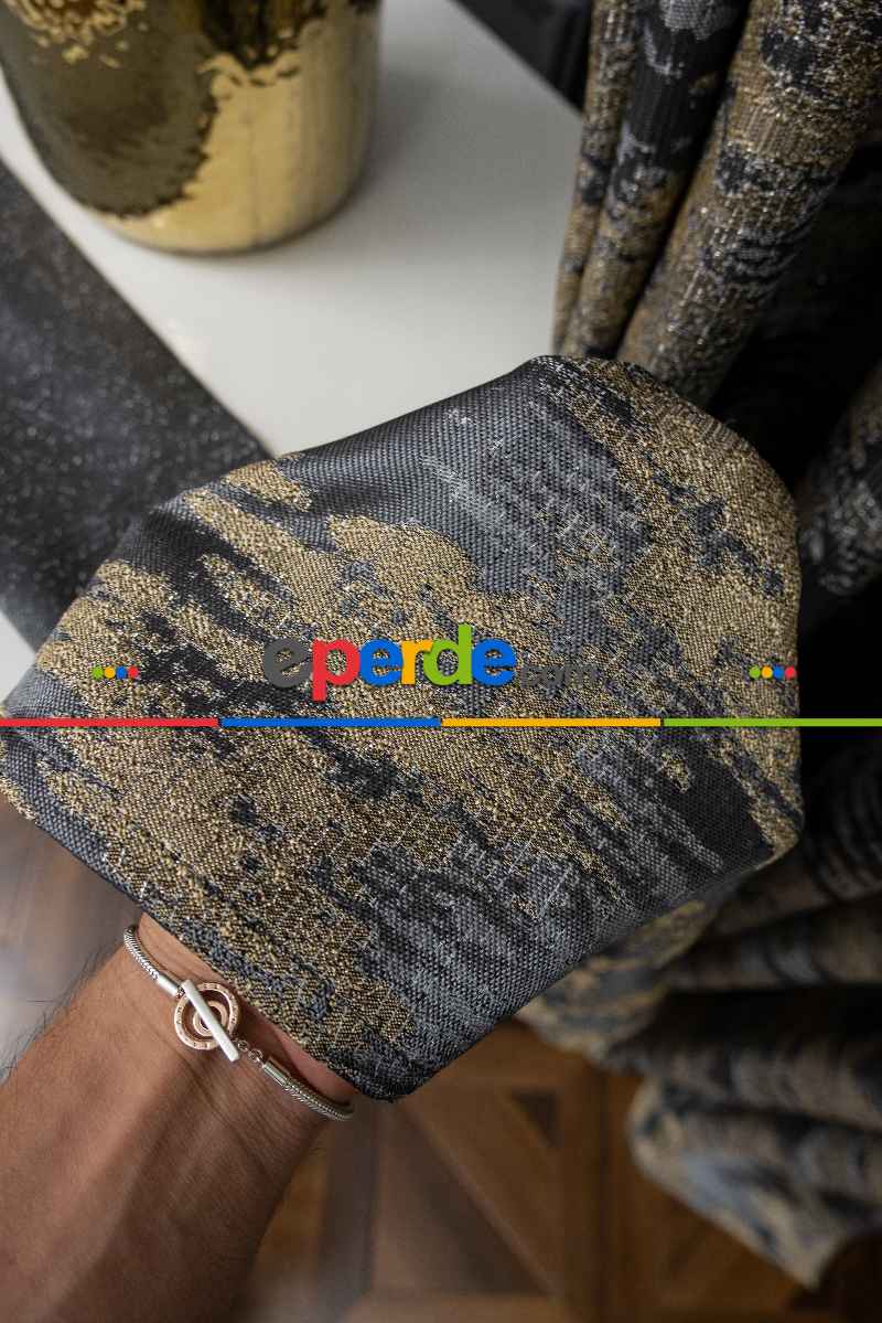 Antrasit Bejli Jakar Etek Pano Dökümlü Gramajlı Uygun Fiat Fon Perde (180)- Antrasit Bej