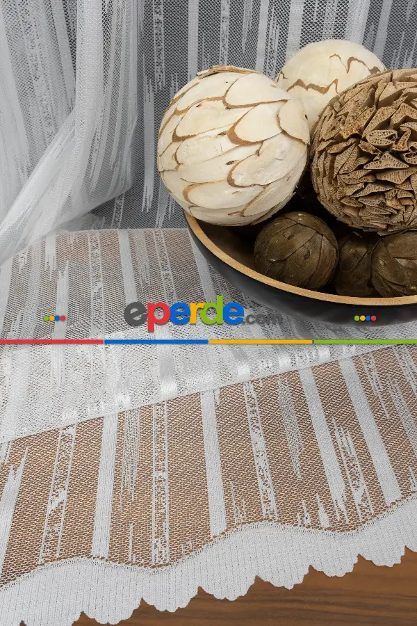 Çizgili Modern Desen Örme Tül - Ekru