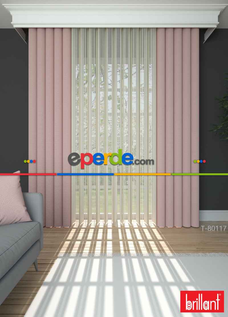 Brillant Akıllı Tül Perde Açık Pembe Renkli Tül Dikey Zebra Perde Düz 1. Kalite