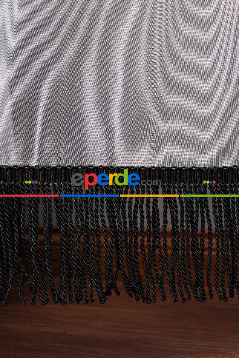 Yeni Trend Eteği Siyah Saçaklı Keten Tül Perde