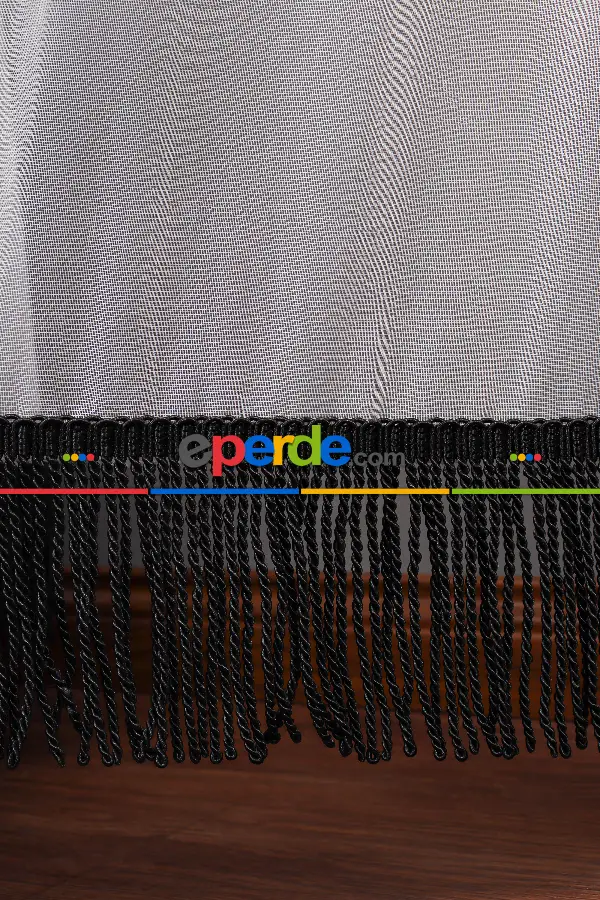 Yeni Trend Eteği Siyah Saçaklı Keten Tül Perde