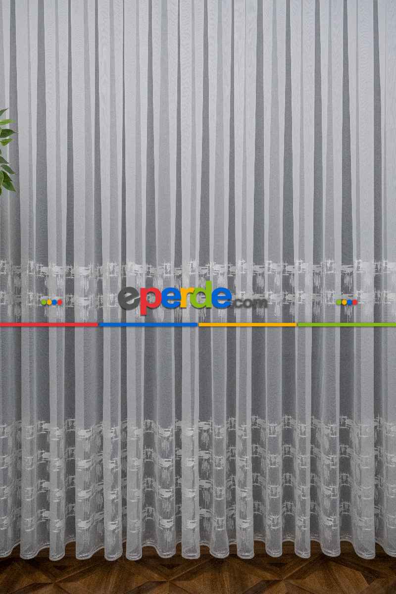 Oturma Odası - Brillant Örme Dantel Ekru Renk Yüksek Gramajlı Dökümlü Tül Perde- Ekru