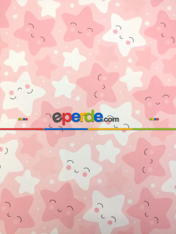 Bebek Odası Fon - Gülen Yıldızlar Fon Perde Modelleri- Pembe Açık