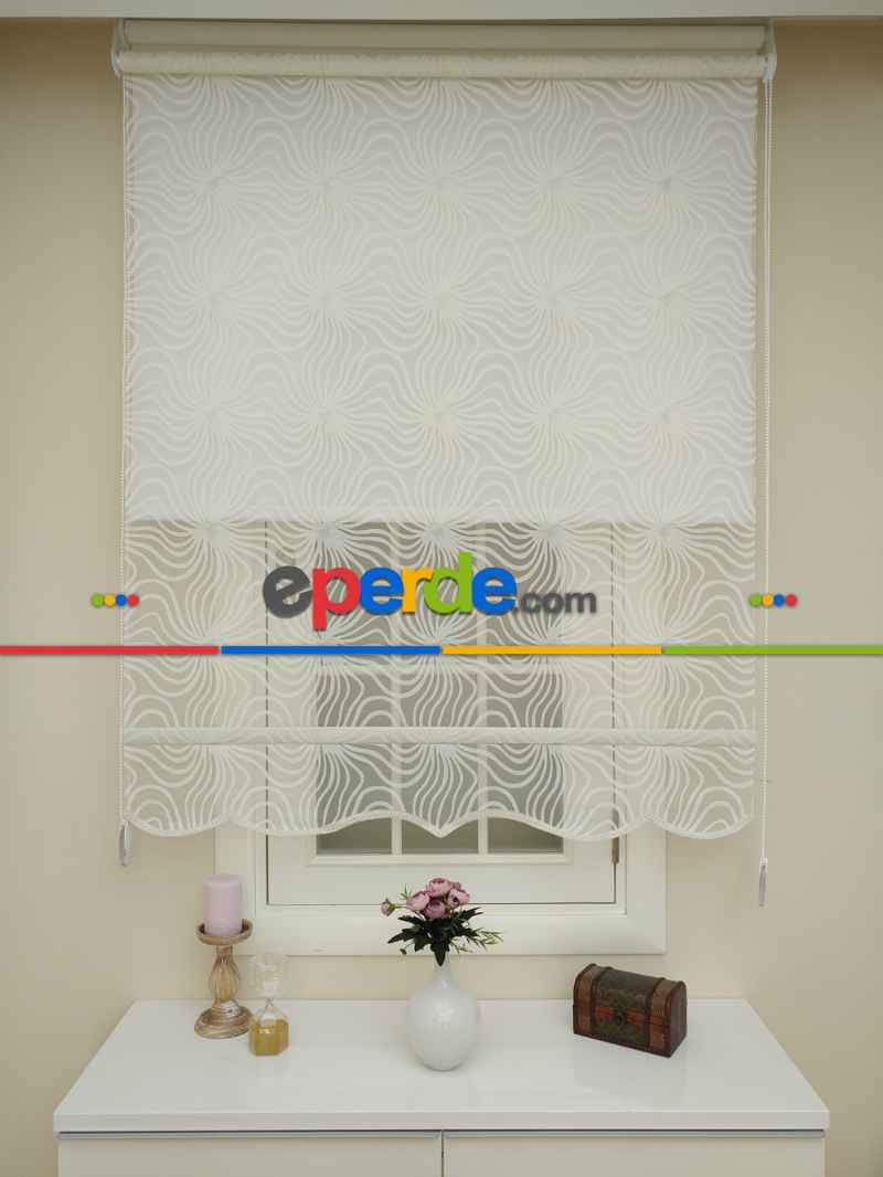 Yakma Tül Stor - Çiftli Sistem Desenli Perde (burn Out)- Ekru