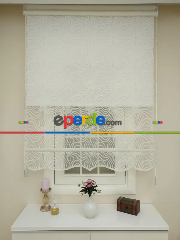 Yakma Tül Stor - Çiftli Sistem Desenli Perde (burn Out)- Ekru