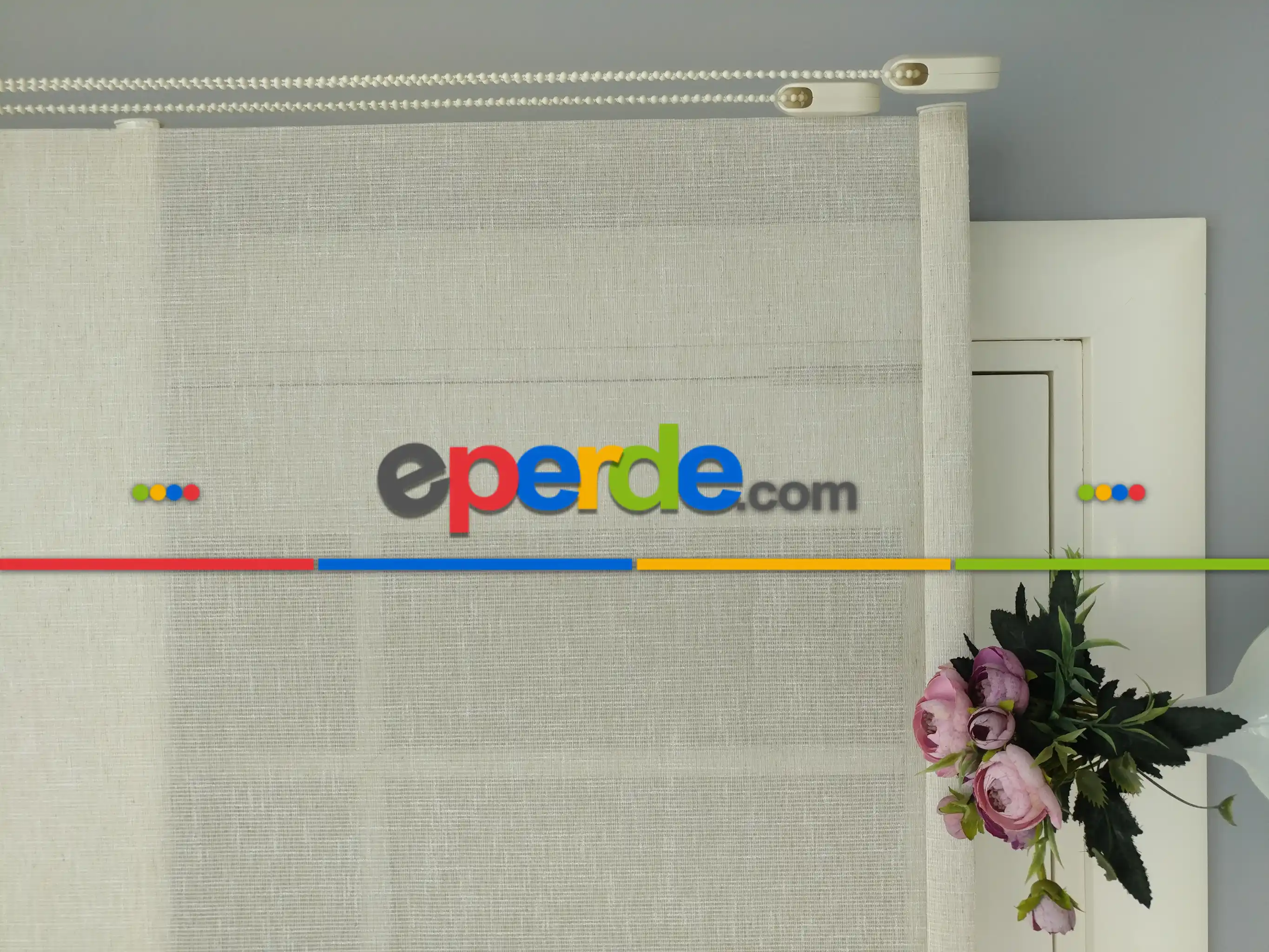 Çiftli Sistem Naturel Keten Tül Stor- Krem Koyu