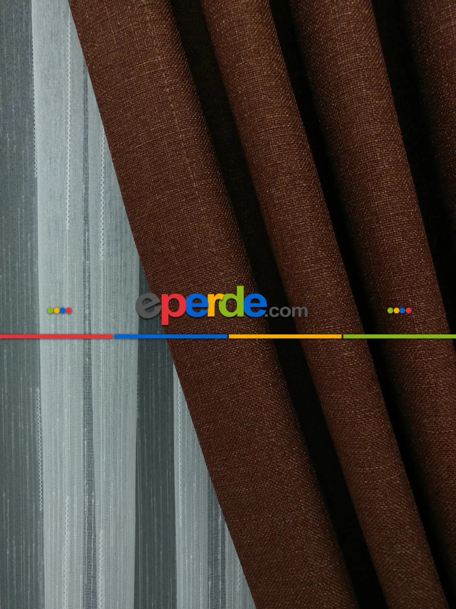 Salon Fon Perde - Keten Kahve Renk Düz Fon Perde- Kahve