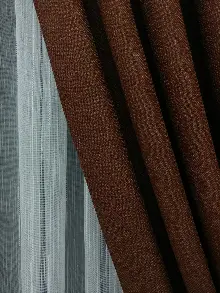 Keten Kahve Renk Düz Fon Perde- Kahve