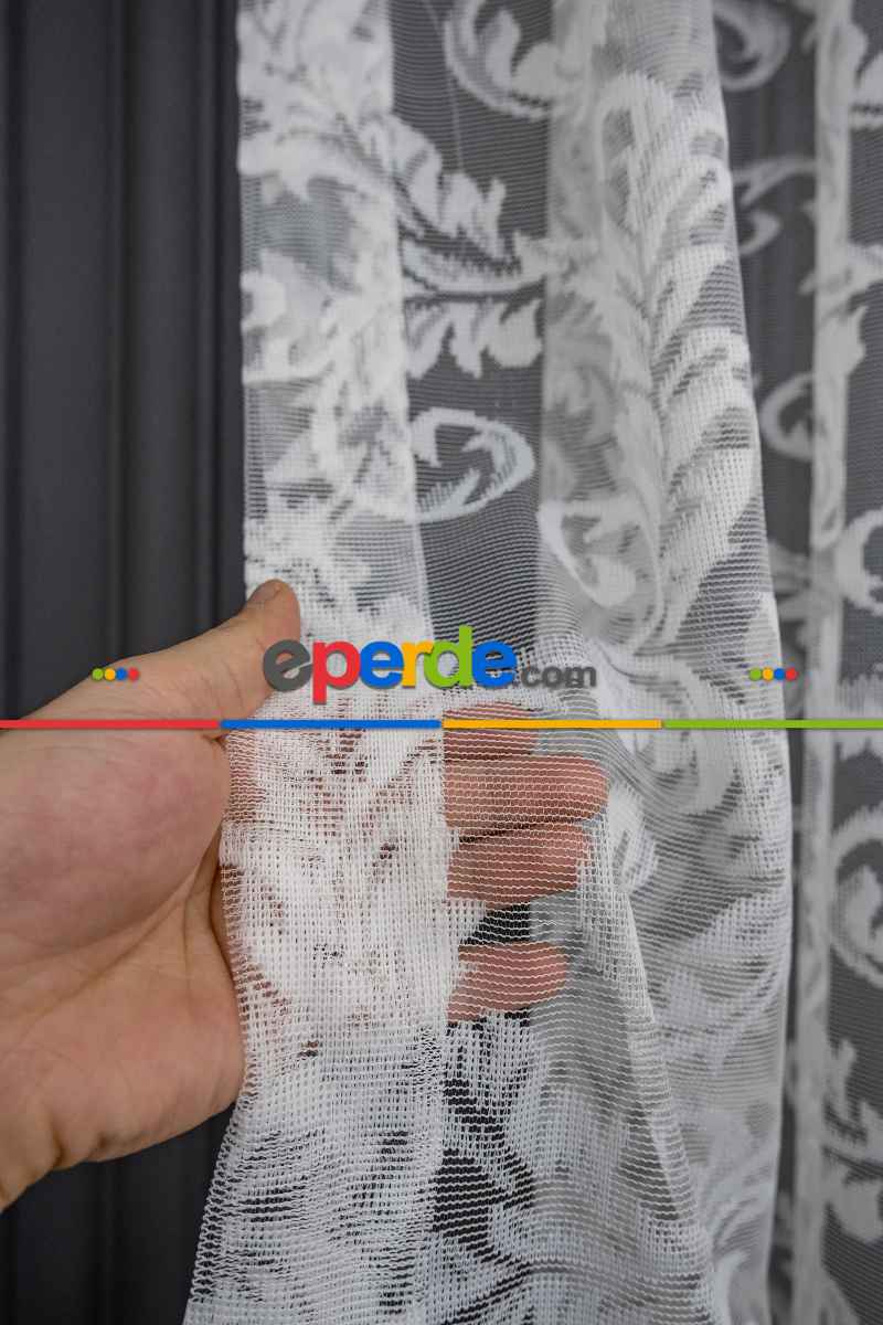 Sarmaşık Şal Desen Ekru Kırık Beyaz Renk Desen Tasarım Tül