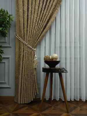 Jakar Desenli Fon Perde- Altın-kahve Açık