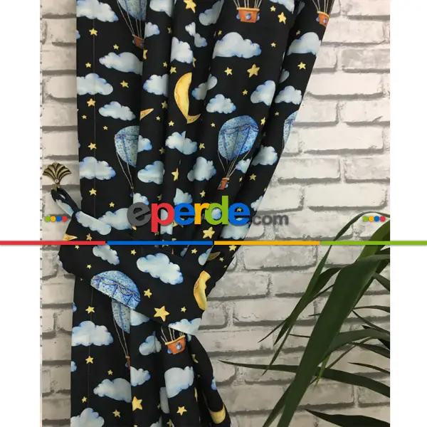 Bebek Odası Fon - Aydede Bulut Desenli Fon Perde Evm802 Kumaşı Kalındır Duck Bezi Değildir- Sarı