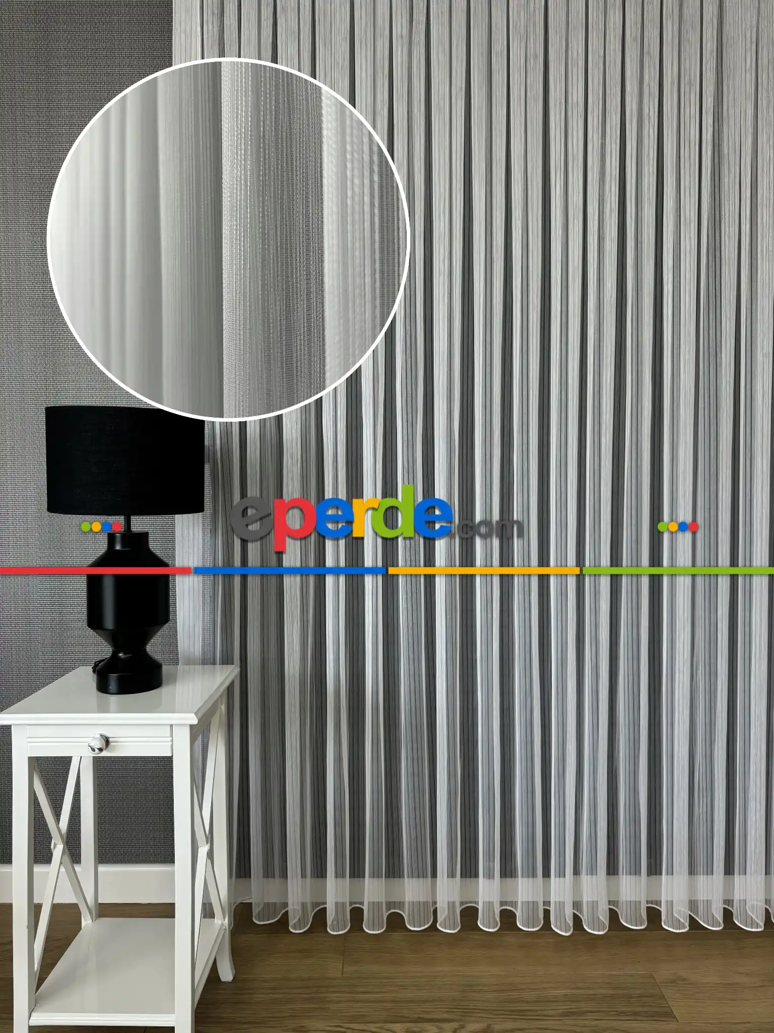 Ekru Çizgili Zincir Desenli Düz Tül Perde - Gramajlı Kurşunlu Tül Perde