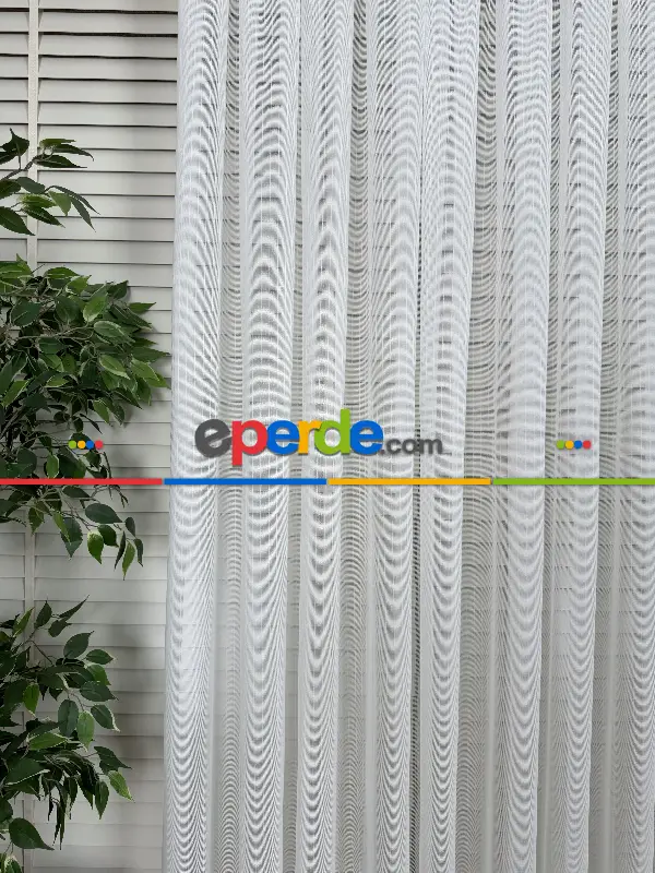 Salon - Brillant Çizgili Tül Perde, Premium Seri, Kurşunlu Tül