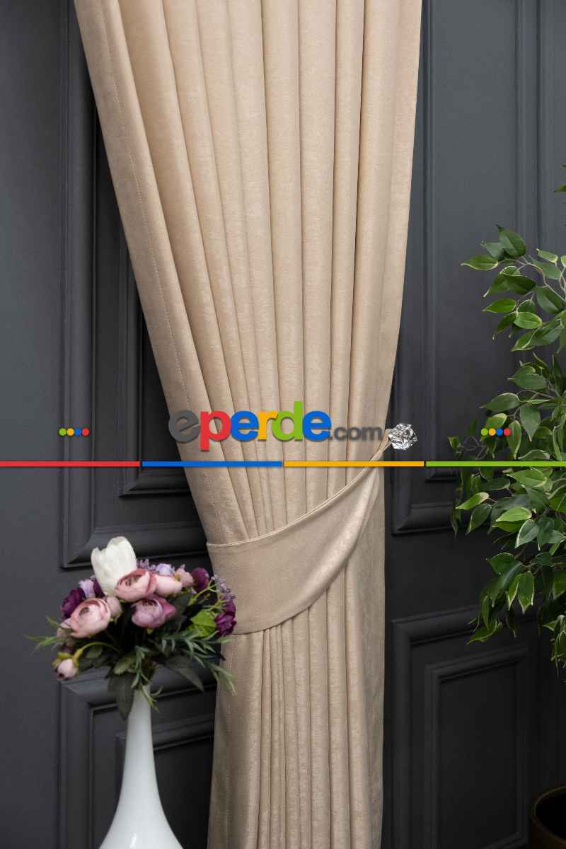 Oturma Odası Soft Fon Perde Bej Dökümlü En - Bej