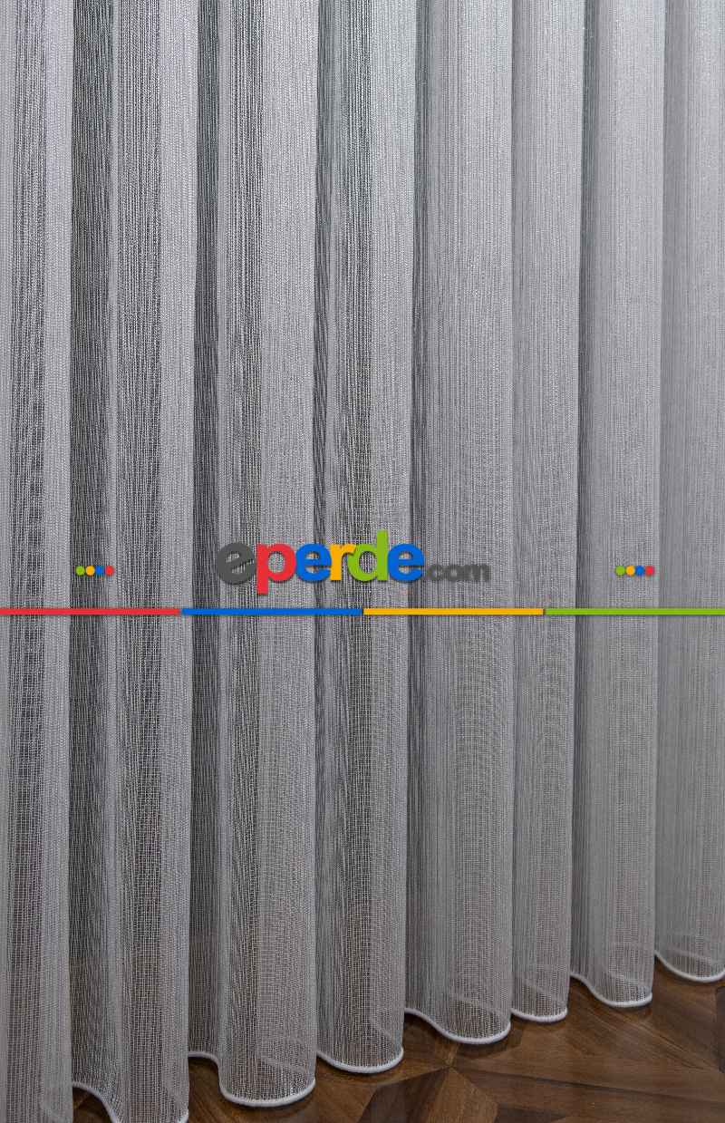 Yatak Odası - Gümüş Çizgili Düz Fantezi Tül Perde