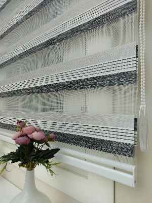 Gri - Siyah Detaylı Zebra Perde Zarif Bambu 2021- Siyah Gri