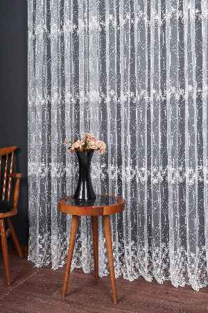 Şeritli Papatya Nakış İşlemeli Brode Tül Perde