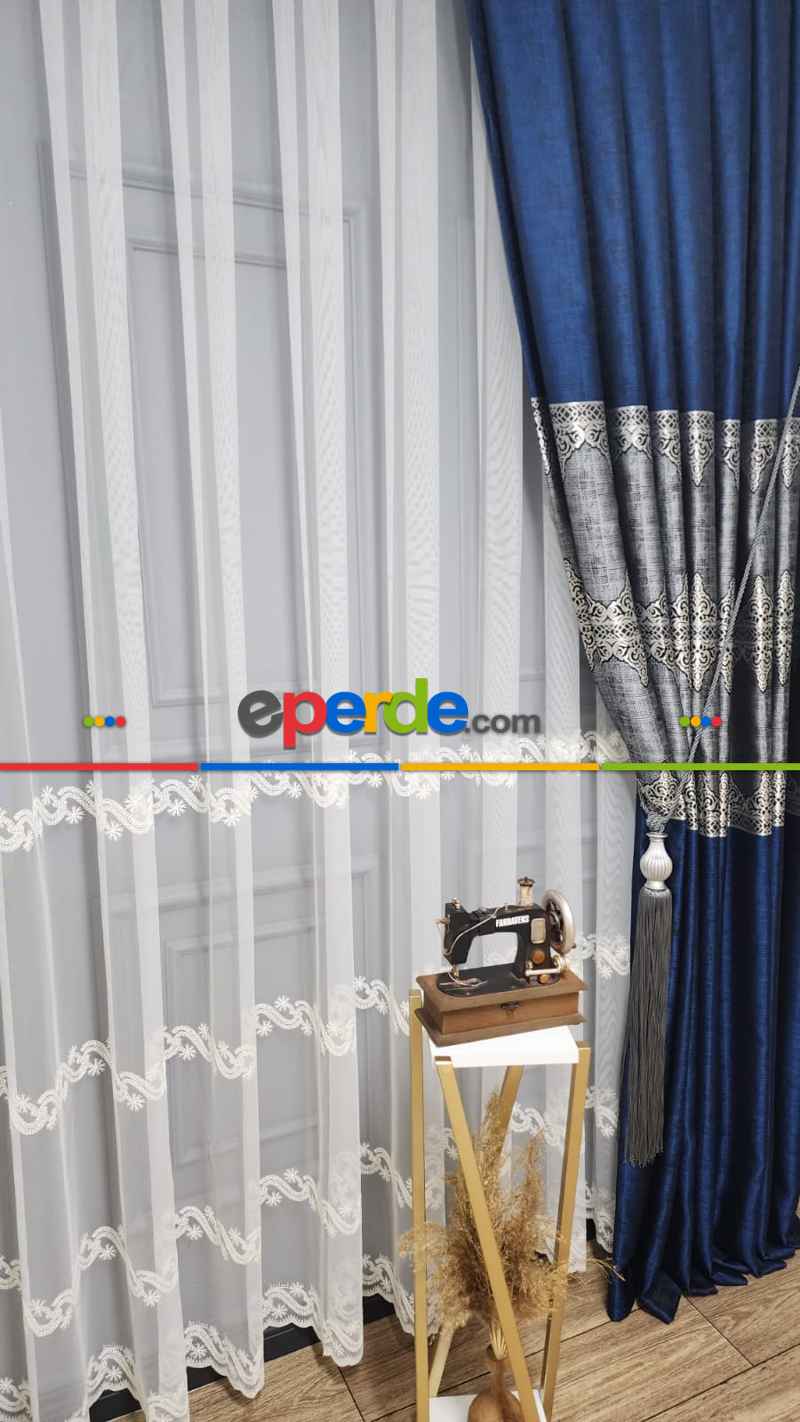 Salon Fon Perde - Gri Parlamanet Mavisi - Damask Desenli Fon Perde, Adet Fiyatıdır, İstediğiniz Boy Ölçüsünde Dikilir, Eni 70 ila 100cm Arası Seçenekler, Sık Piledir 70cm X 275cm 