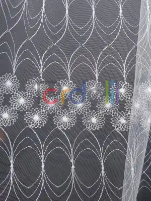Şeritli Papatya Nakış İşlemeli Brode Tül Perde