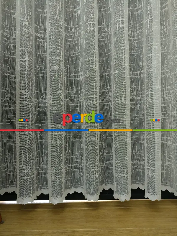 Modern Çizgiler Desenli Tül Perde- Beyaz