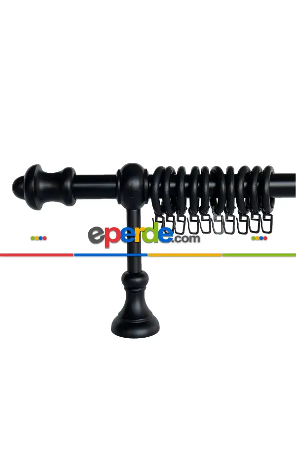 Siyah Renk Raylı Veya Raysız Plastik Halkalı Rustik Perde Askısı