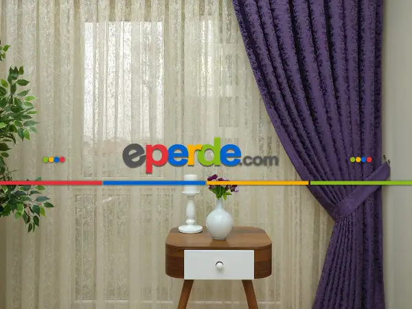 Yatak Odası - Acık Mor Duz Jakar Fon Perde - Mor