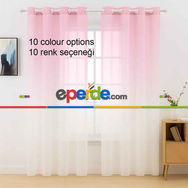 Pembe Renk Renkli Degrade Rustik Tül Perde