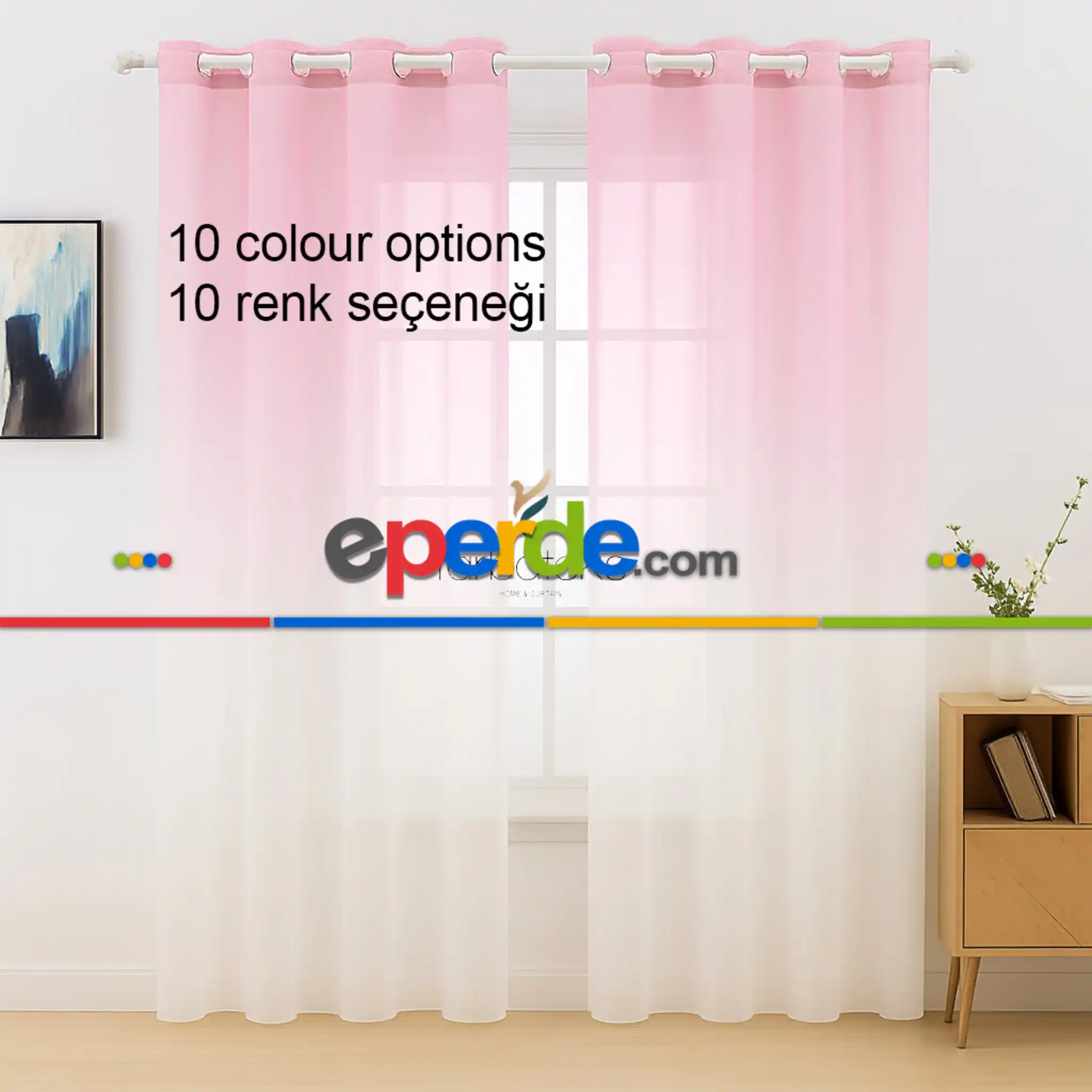 Pembe Renk Renkli Degrade Rustik Tül Perde