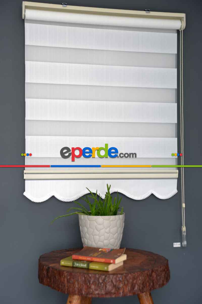 Halim Perdesan Jk-280 Beyaz Renk Etekli Veya Eteksiz Zebra Stor Perde