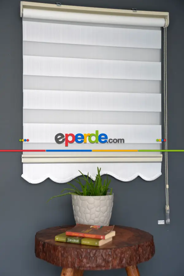 Halim Perdesan Jk-280 Beyaz Renk Etekli Veya Eteksiz Zebra Stor Perde