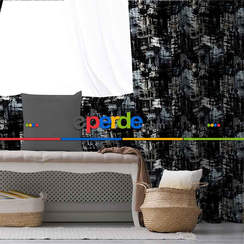 Oturma Odası Fon Perde Evim1504 Kumaşı Kalındır Duck Bezi Değildir- Mavi-beyaz