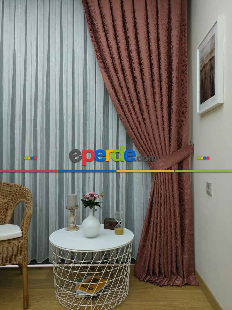 Kremit Rengi Duz Jakar Fon Perde (180)- Kiraz Ahşap