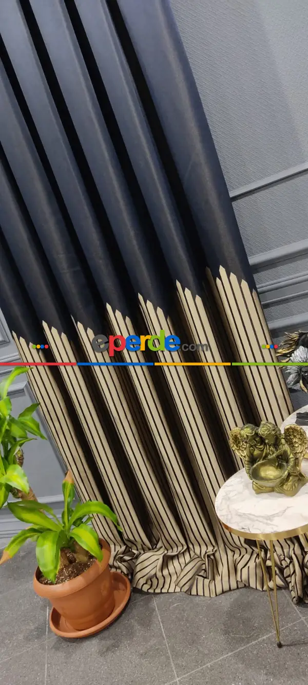 Salon Fon Perde - Lacivert Gold Dokuma Fon Perde, Adet Fiyatıdır, İstediğiniz Boy Ölçüsünde Dikilir, Eni 50 İla 100cm Arası Seçenekler, Sık Piledir 50cm X 1cm 
