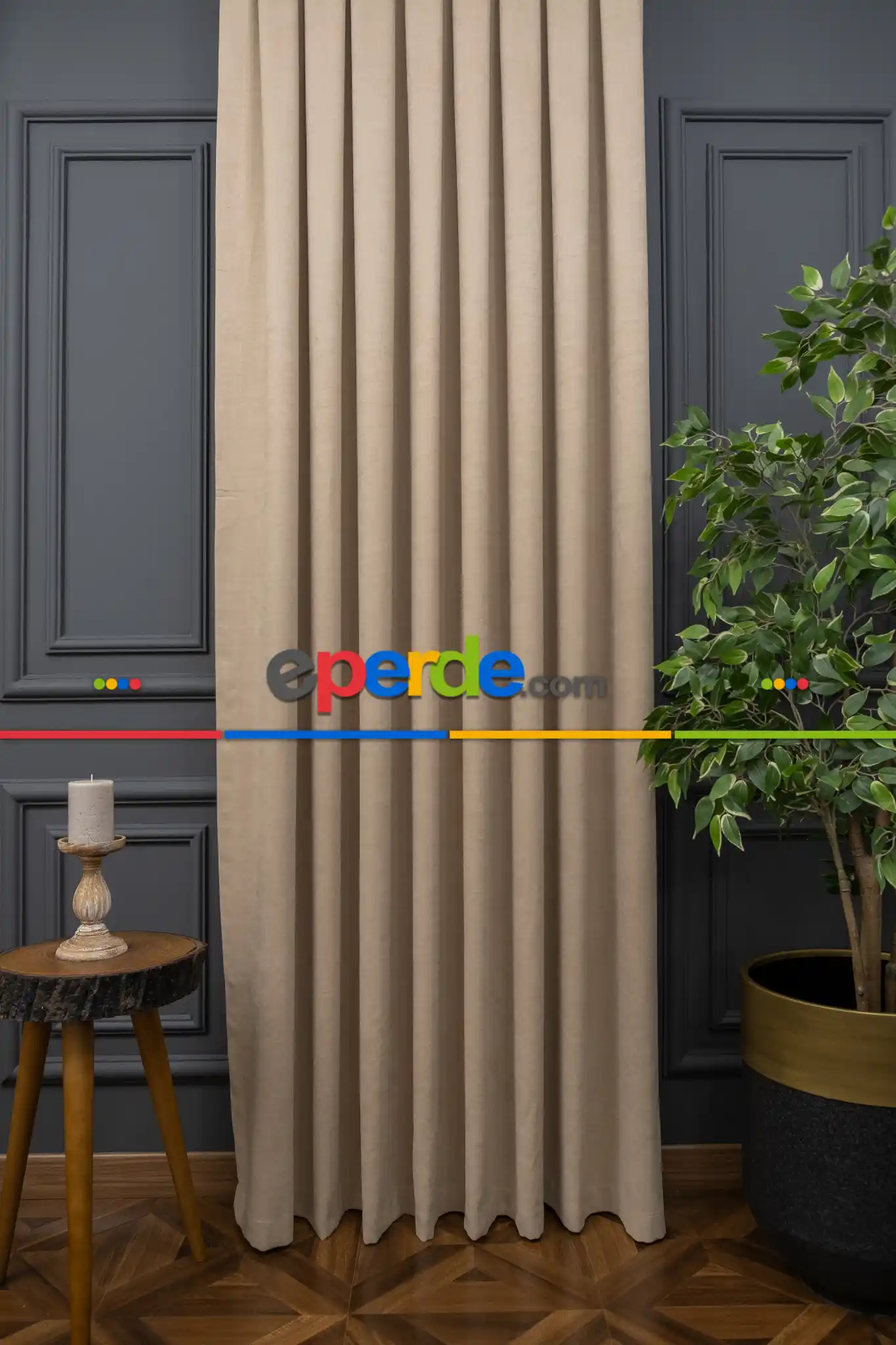 Bej Rengi Düz Fon Perde En Dökümlü Fon Perde