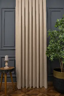 Bej Rengi Düz Fon Perde En Dökümlü Fon Perde