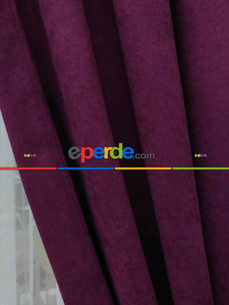 Mor Düz Sade Mutfak Fon Perde Yan Kanat Perdesi- Mor