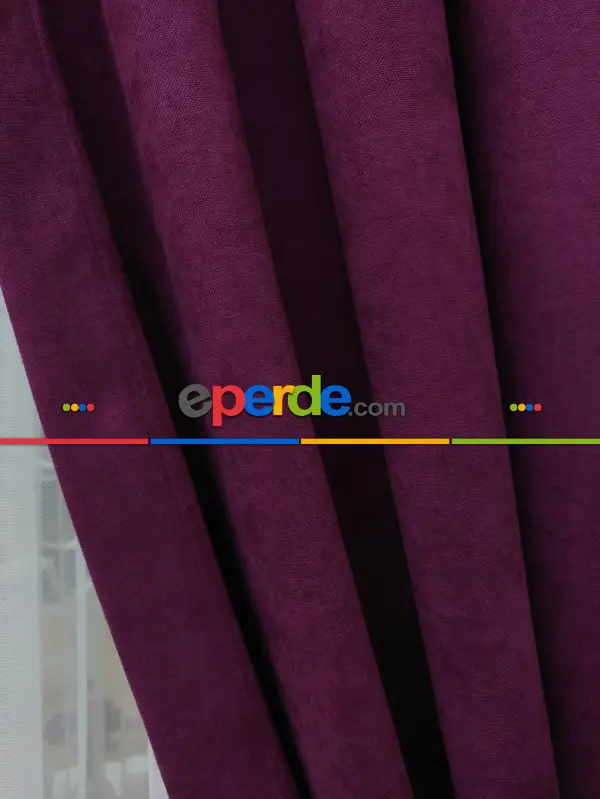 Salon Fon - Mor Düz Fon Perde  - Boru Pile- Mor