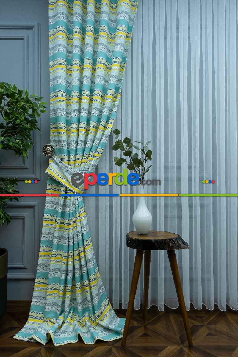 Popart Desenli Fon Perde Evm353-1 Kumaşı Kalındır Duck Bezi Değildir- Siyah-Mavi-Sarı-Beyaz