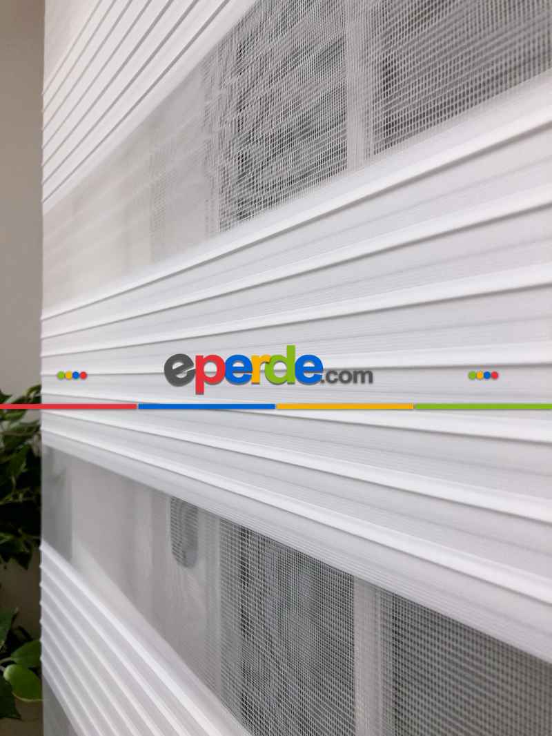 Yüksek Kalite Plise Zebra Perde - Beyaz Renk- Beyaz