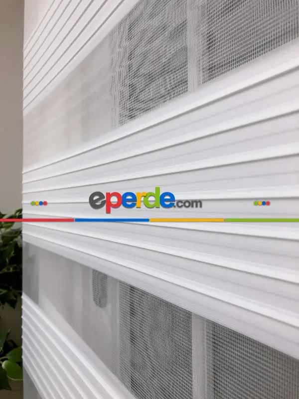 Salon Zebra Perde - Yüksek Kalite Plise Zebra Perde - Beyaz Renk- Beyaz