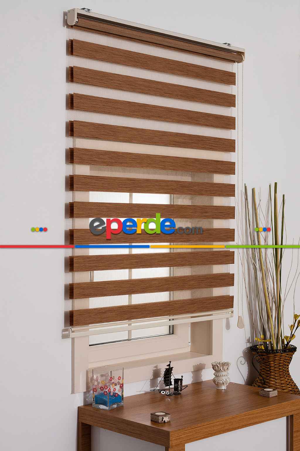 Mutfak Zebra Perde Düz Seri- Kahverengi