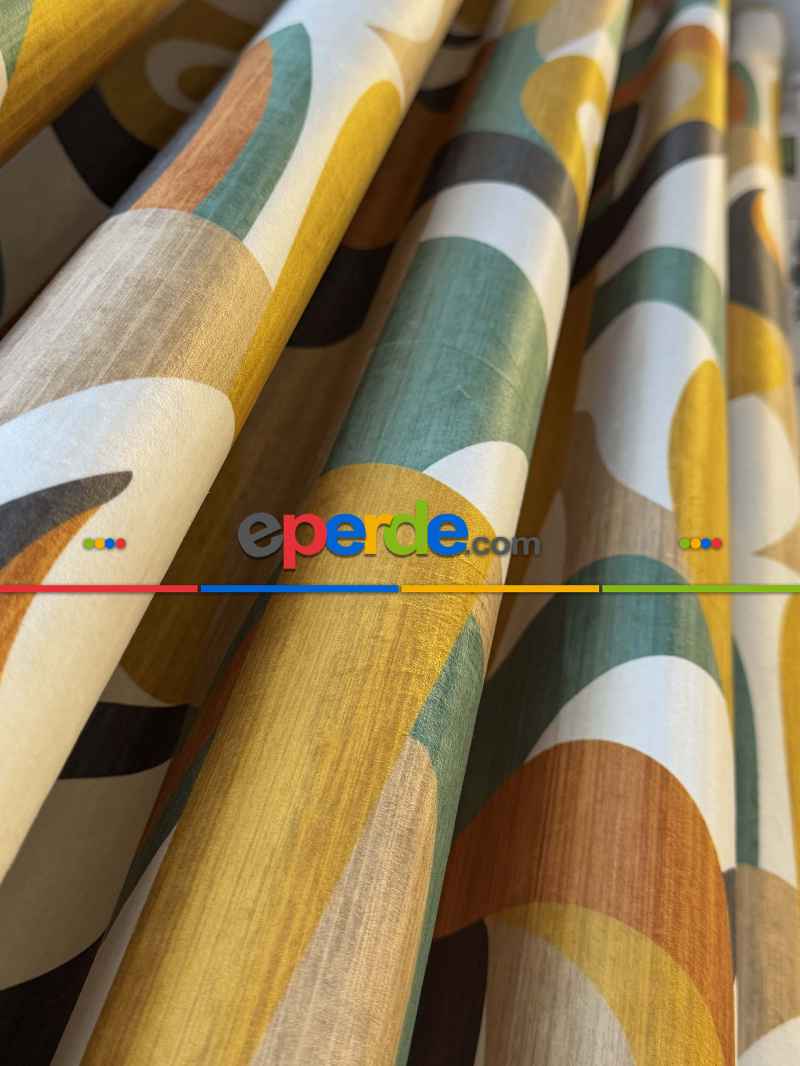 Modern Desenli Fon Perde İthal Kadife