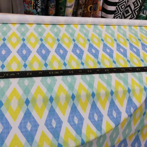 Genç Odası - Geometrik Desenli Fon Perde Evm252 _g - Kumaşı Kalındır Duck Bezi Değildir.- Mavi-sarı-beyaz-çok Renkli