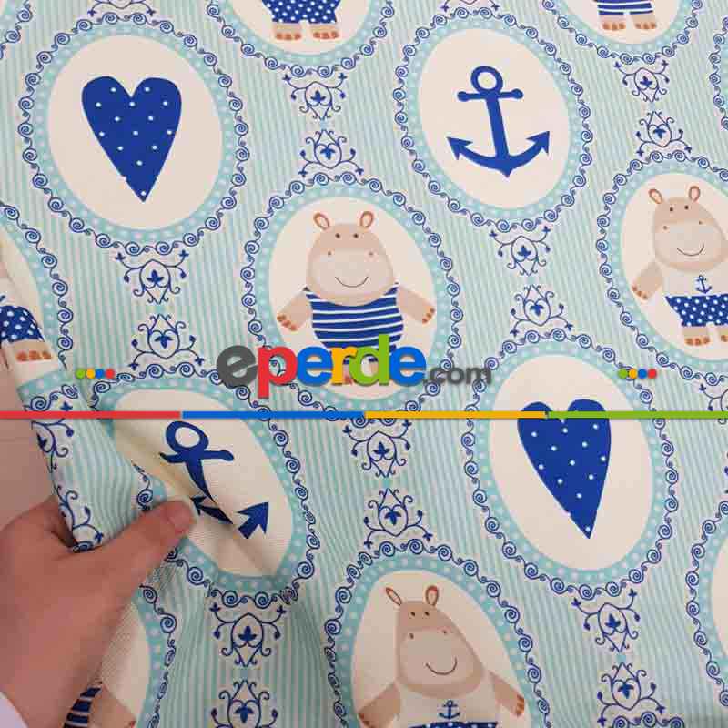 Ayıcık Ve Kalp Desenli Fon Perde Evm1098 Kumaşı Kalındır Duck Bezi Değildir- Beyaz