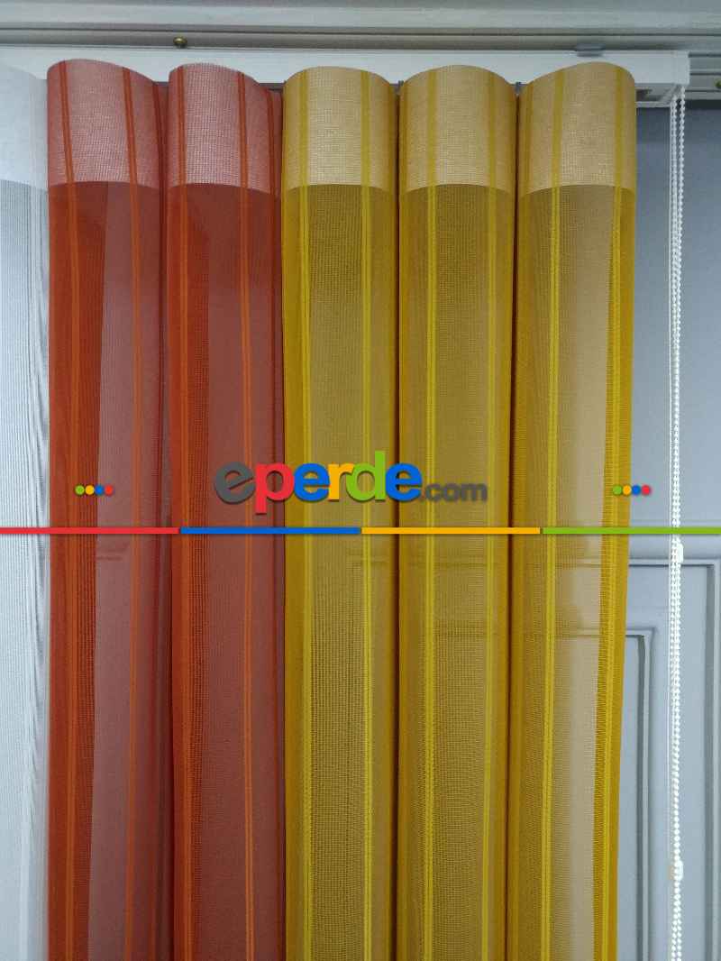 Lens Akıllı Dikey Tül Perde 115- Beyaz-kiremit Rengi-hardal