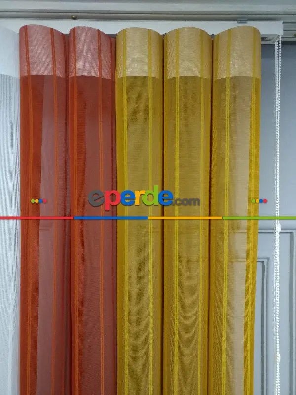 Lens Akıllı Dikey Tül Perde 115- Beyaz-kiremit Rengi-hardal