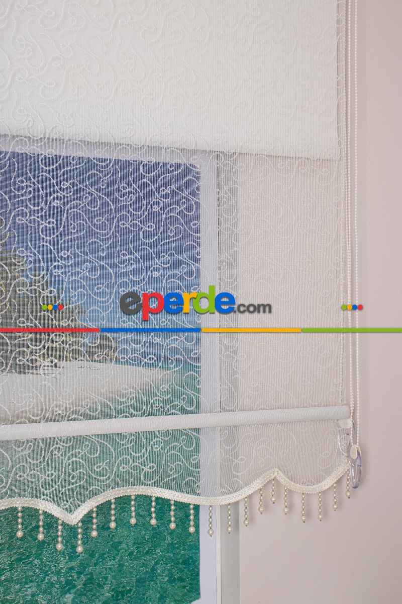 Brillant - Yeni Sezon Spor Model Stor Perde - Çiftli Sistem Tül Ve Stor Perde - Ekru Renk